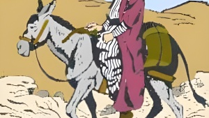 Ilustración de un antiguo judío rico montado sobre un asno
