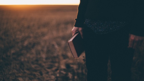 A person holding a Bible.