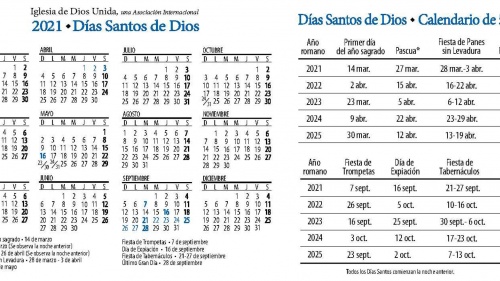 Calendario de Fiestas Santas 2021-2025