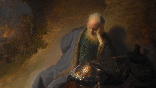 Representación del profeta Jeremías entristecido por la toma de Jerusalén.