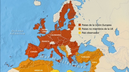 El mapa de la Unión para el Mediterráneo (arriba) es asombrosamente similar al del Imperio Romano a principios del siglo segundo.