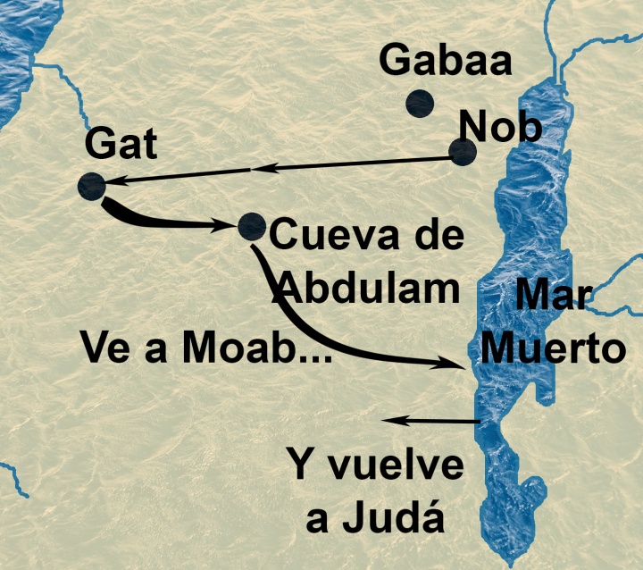  Huidas de David de Nob a Gat, luego a Abdulam, a Moab y a Judá