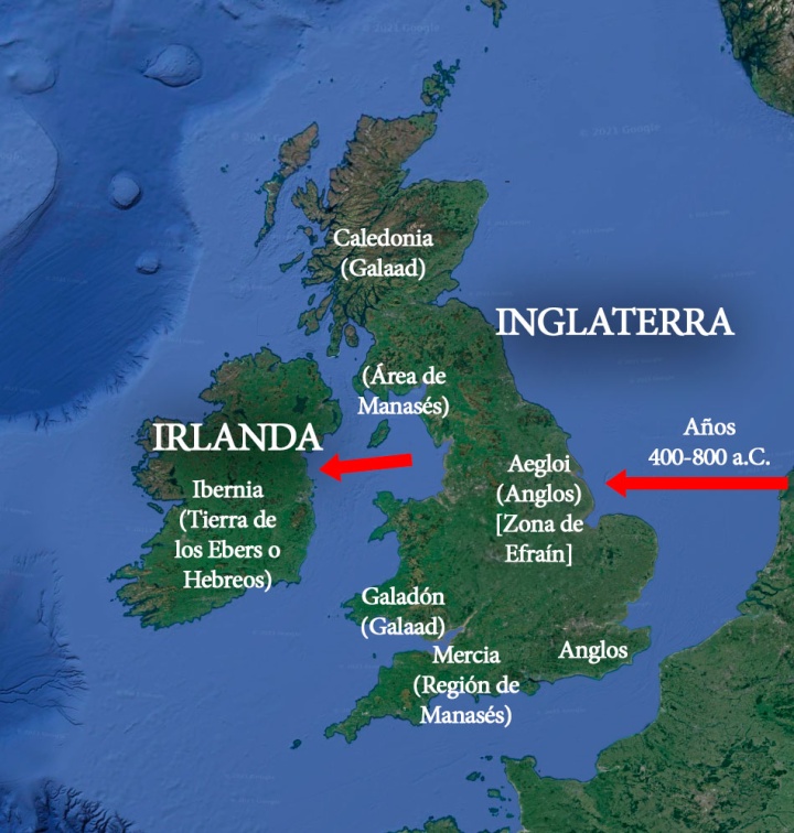 Mapa preparado por Yair Davidy sobre anglosajones en Inglaterra e Irlanda