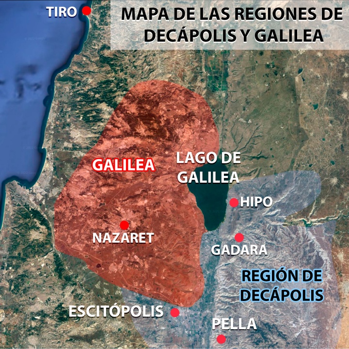 Mapa de las regiones de Decápolis y Galilea