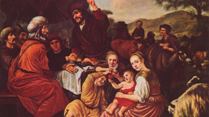 Representación de Moisés y las hijas de Jetro