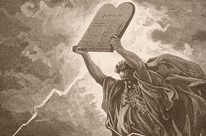 Artist illustration of Moses holding the Ten Commandments