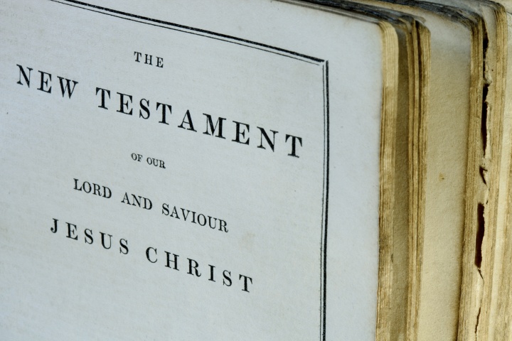 A Bible opened to beginning of the New Testament.