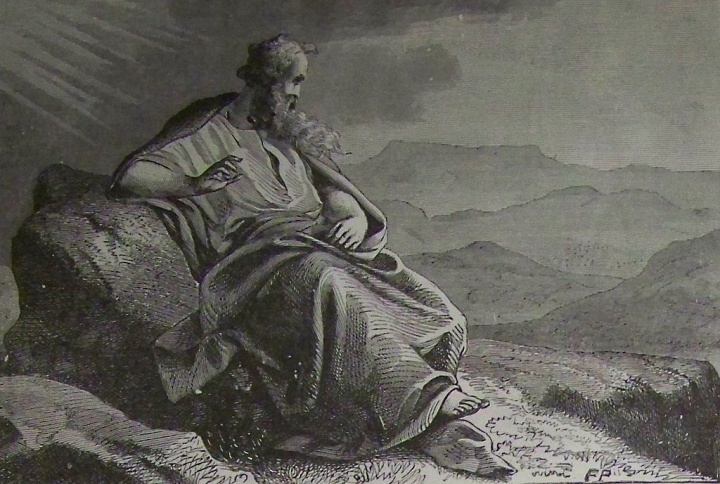Moisés contempla la Tierra Prometida (Canaán, que más tarde fue llamada Israel) desde el Monte Pisga.