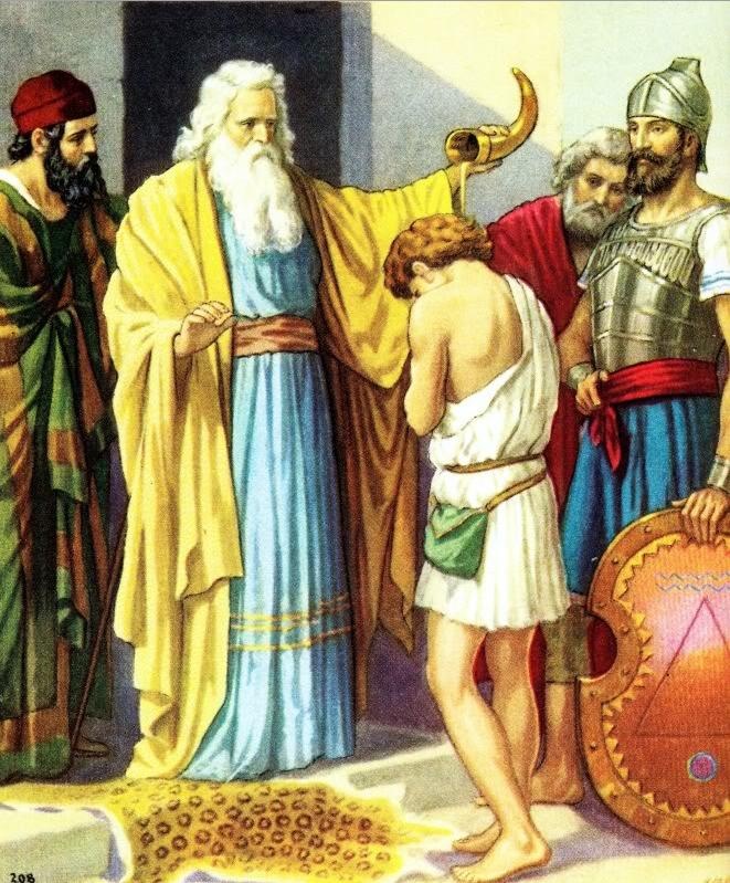 Samuel unge a David nombrandolo nuevo rey de los israelitas