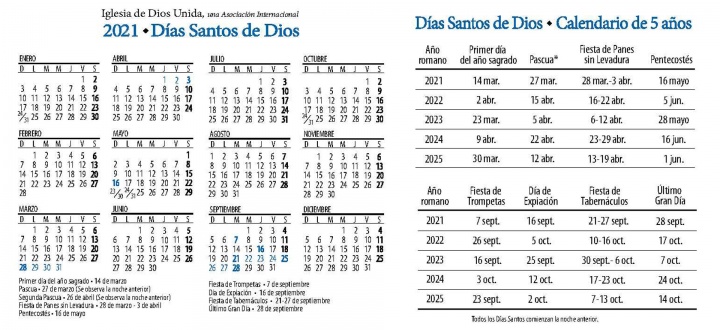 Calendario de Fiestas Santas 2021-2025