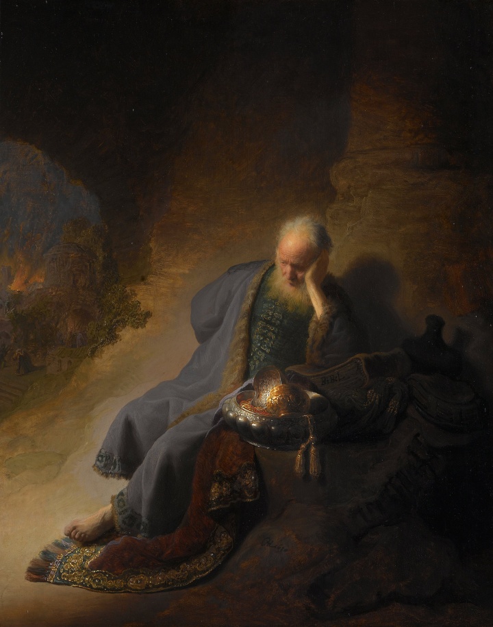 Representación del profeta Jeremías entristecido por la toma de Jerusalén.