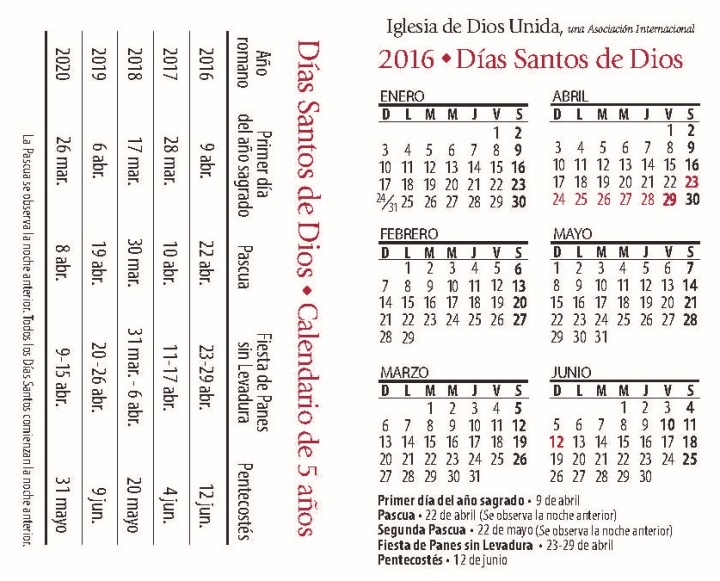 Calendario Días Santos de Dios