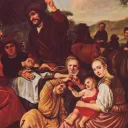 Representación de Moisés y las hijas de Jetro