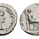 Denario con cara y sello de Tiberio César (14-37 d.C.).