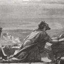 David's Prayer, wood engraving, published in 1886 stock illustration