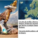 La gran imagen de los reinos del mundo es golpeada en los pies y la roca se convierte en un gran monte