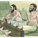 Representación artística de Pablo y Silas en el cepo
