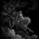 Representación artística del cuarto caballo y su jinete