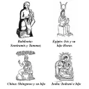 Imágenes de la "madre e hijo" de Babilonia, Egipto, India y China.