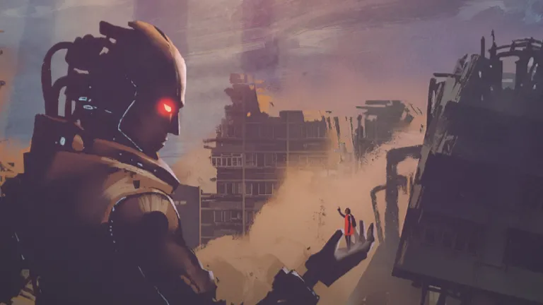 Imogen de un robot en un mundo destruído