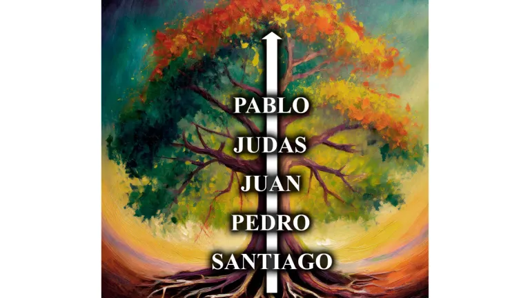 Analogía del árbol doctrinal de los apóstoles, que va desde Santiago hasta Pablo.