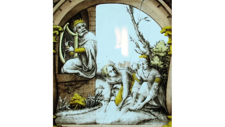 David mira a Betsabé desde la terraza del palacio mientras ella se bañaba.