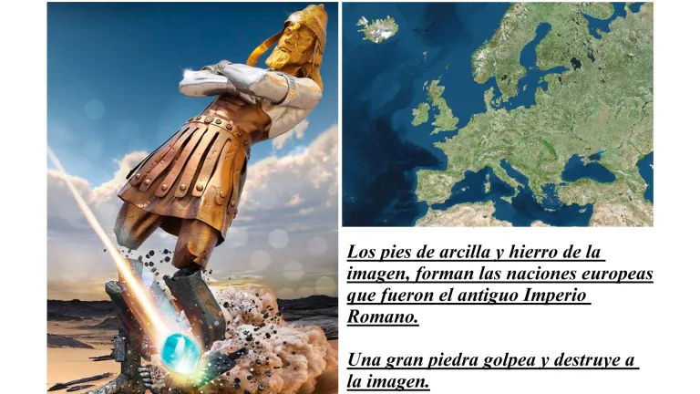 La gran imagen de los reinos del mundo es golpeada en los pies y la roca se convierte en un gran monte.