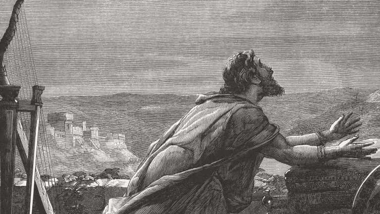 La oración de David, grabado en madera, publicado en 1886. Ilustración de archivo.