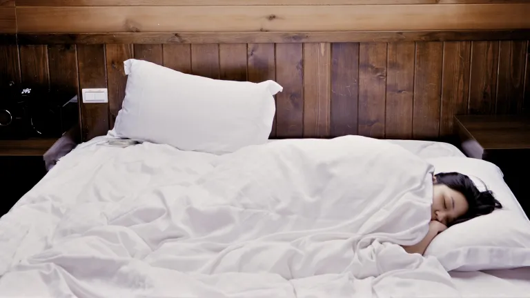 A woman sleeping in a bed.