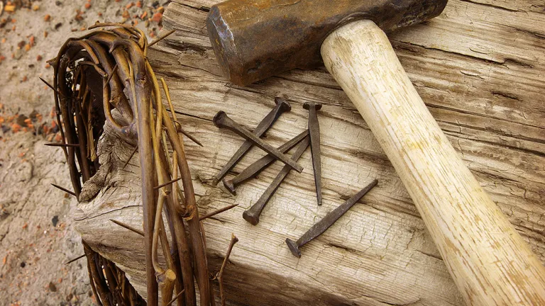 Precise details about Jesus’ birth, ministry and crucifixion were accurately foretold hundreds, even thousands, of years before He was born. Photo illustration of a crown of thorns, old nails, hammer and wood beam.