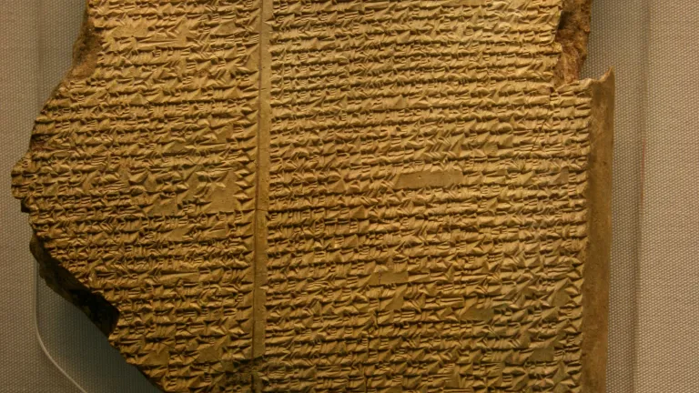 Esta tablilla de arcilla, con inscripciones cuneiformes, fue desenterrada en la antigua ciudad de Nínive. Describe un diluvio que devastó al mundo entero, muy parecido al diluvio en los tiempos de Noé que se describe en Génesis