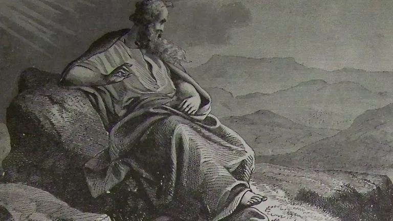 Moisés contempla la Tierra Prometida (Canaán, que más tarde fue llamada Israel) desde el Monte Pisga.