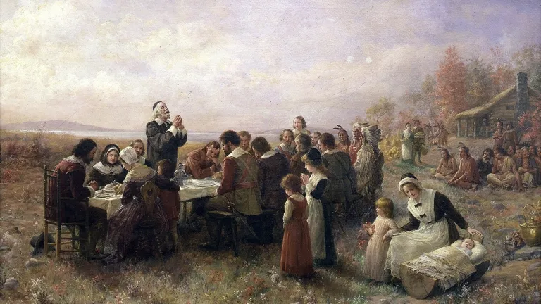 Después de arribar en el Mayflower, su legendario barco, estos colonos del Nuevo Mundo provenientes de Europa pisaron por primera vez Cape Cod, Nueva Inglaterra, el 13 de noviembre de 1620 Después de arribar en el Mayflower, su legendario barco, estos colonos del Nuevo Mundo provenientes de Europa pisaron por primera vez Cape Cod, Nueva Inglaterra, el 13 de noviembre de 1620