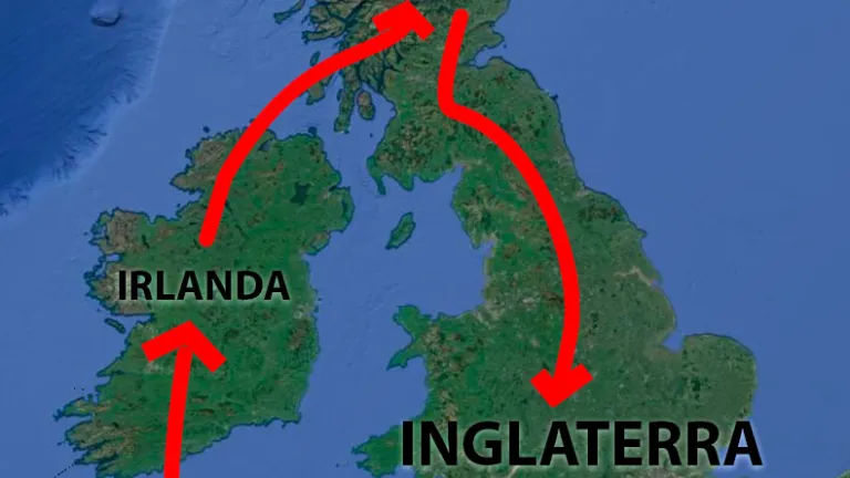 El mapa muestra los traslados profetizados del trono de David. Según la tradición, Jeremías estableció la dinastía real en Irlanda, la cual fue derrocada y plantada en Escocia y más tarde trasladada a Inglaterra.