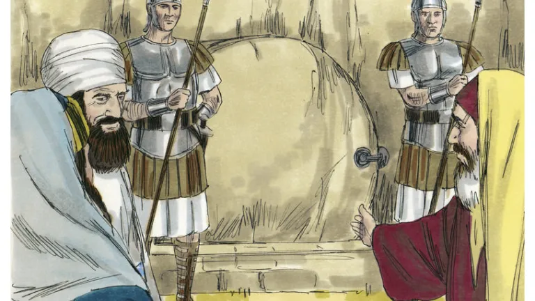 Asegurar la tumba significaba extender una cuerda a través de la piedra rodada y estampar en ella un sello de cera con la insignia del Imperio romano. Cualquiera que intentara romper el sello y abrir la tumba sería asesinado.