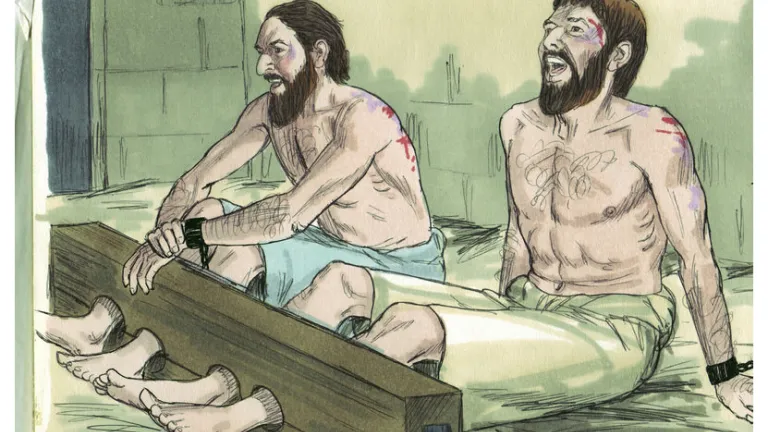 Representación artística de Pablo y Silas en el cepo