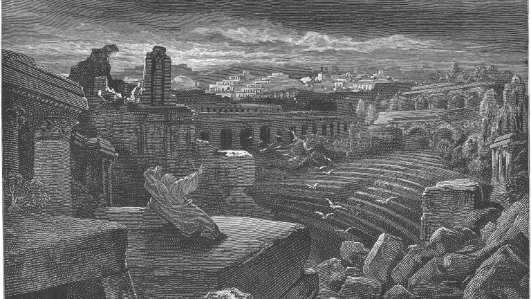 Ilustración sobre la caída de la Babilonia física, profetizada por Isaías.