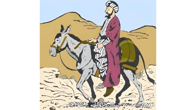 Ilustración de un antiguo judío rico montado sobre un asno.