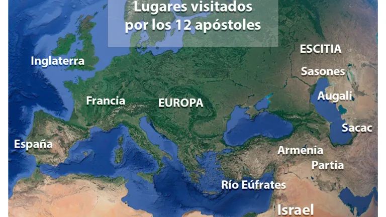 Lugares visitados por los 12 apóstoles.