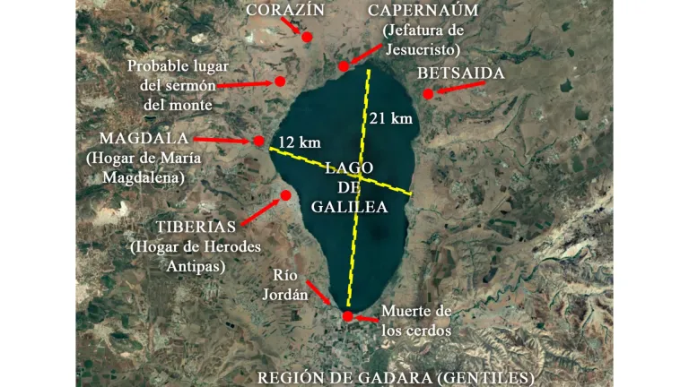 Mapa del lago de Galilea.