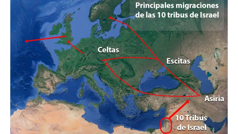 Mapa sobre el origen de Alemania. Muestra la invasión de Europa por tribus indo-arias (asirios-germánicos e israelitas) luego que Asiria es derrotada y expulsada de sus tierras junto con sus cautivos (alrededor de los años 600-400 a.C.)