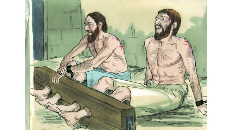 Representación artística de Pablo y Silas en el cepo.