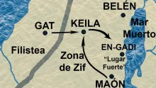 David derrota a los filisteos en Keila, viaja a región de Zif y luego a Maón.