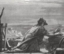 David's Prayer, wood engraving, published in 1886 stock illustration