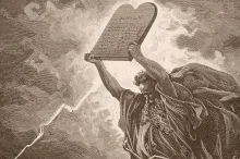 Artist illustration of Moses holding the Ten Commandments