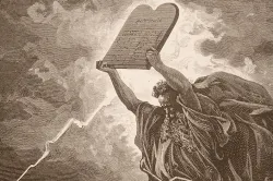 Artist illustration of Moses holding the Ten Commandments