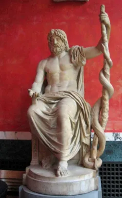 Estatua de Esculapio, dios de la medicina en la mitología romana.