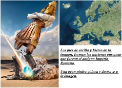 La gran imagen de los reinos del mundo es golpeada en los pies y la roca se convierte en un gran monte