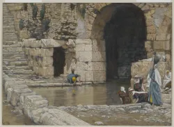 Representación artística del ciego lavando sus ojos en el estanque de Siloé.