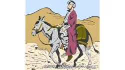 Ilustración de un antiguo judío rico montado sobre un asno.